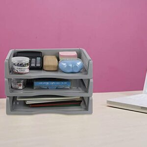 Parlynies 6-Pack Office Desk Tray Organizer, Stackable Paper Tray, Grey Letter Tray