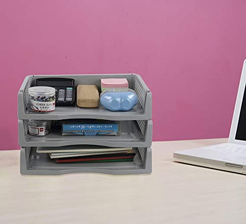 Parlynies 6-Pack Office Desk Tray Organizer, Stackable Paper Tray, Grey Letter Tray