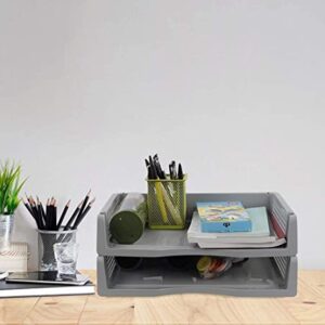 Parlynies 6-Pack Office Desk Tray Organizer, Stackable Paper Tray, Grey Letter Tray