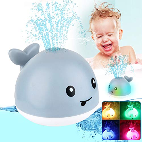 Baby Bath Toys, Light Up Baby Pool Toy with LED Light Whale Spray Water Toy for Toddlers Kids, Induction Sprinkler Bathtub Toys Bathroom Shower Swimming Pool Outdoor Water Toy(Gray)