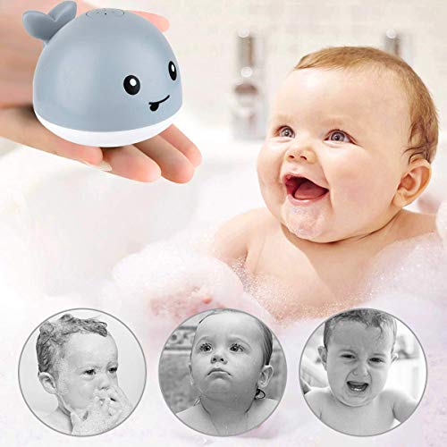 Baby Bath Toys, Light Up Baby Pool Toy with LED Light Whale Spray Water Toy for Toddlers Kids, Induction Sprinkler Bathtub Toys Bathroom Shower Swimming Pool Outdoor Water Toy(Gray)