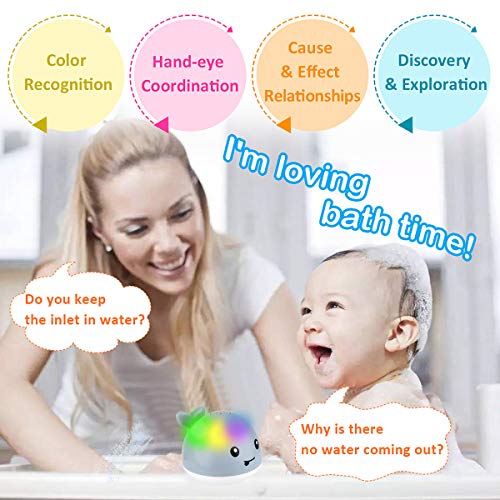 Baby Bath Toys, Light Up Baby Pool Toy with LED Light Whale Spray Water Toy for Toddlers Kids, Induction Sprinkler Bathtub Toys Bathroom Shower Swimming Pool Outdoor Water Toy(Gray)