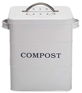 morezi indoor kitchen compost bin for kitchen countertop, great for food scraps, carbon steel, handles, 1 gallon - includes 4 pcs charcoal filters for gifts - white