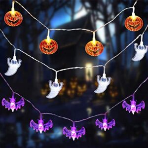 Halloween Lights Decoration String Lights, 3 Pack 44.3FT Battery Operated Fairy Lights 3x30 LED Orange Pumpkin Purple Bat White Ghost String Lights for Indoor/Outdoor Holiday Party Decorations