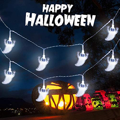 Halloween Lights Decoration String Lights, 3 Pack 44.3FT Battery Operated Fairy Lights 3x30 LED Orange Pumpkin Purple Bat White Ghost String Lights for Indoor/Outdoor Holiday Party Decorations