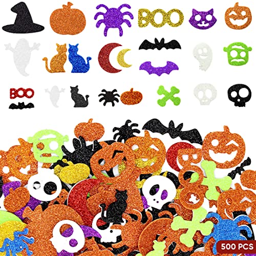 Hidreas 500 Pcs Halloween Foam Stickers Self Adhesive Glitter Foam Stickers for Kids Arts and Craft Supplies