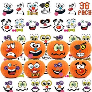 36 packs halloween pumpkin decorating stickers, 18 sheet pumpkin face stickers in 12 designs for halloween party supplies trick or treat party favors