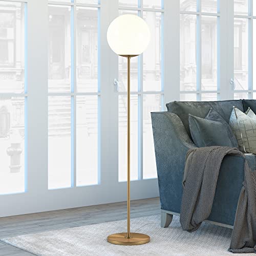 Theia Globe & Stem Floor Lamp with Plastic Shade in Brass/White