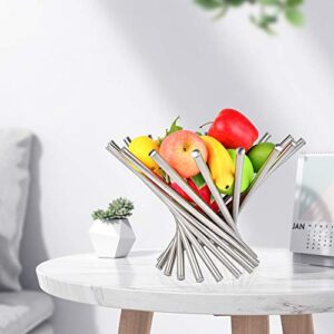 AIFUSI Fruit Bowl for Kitchen Counter, Large Stainless Steel Rotation Fruit Basket Countertop Fruits Stand Holder Creative Home Decor Bread Vegetable Storage Organizer for Living/Dining Room