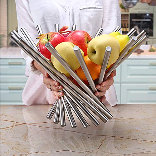 AIFUSI Fruit Bowl for Kitchen Counter, Large Stainless Steel Rotation Fruit Basket Countertop Fruits Stand Holder Creative Home Decor Bread Vegetable Storage Organizer for Living/Dining Room