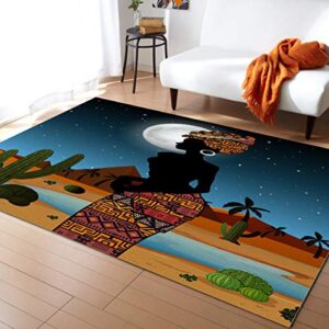 artshowing ultra soft area rugs african american woman afro lady cactus desert night indoor living room decor carpets for children bedroom home nursery, 2'x3'