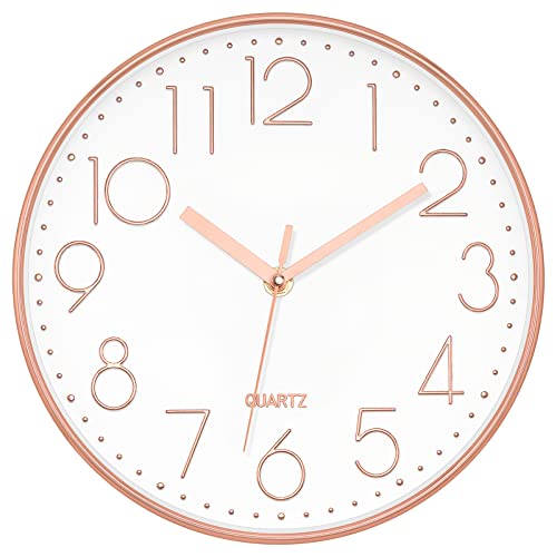 Lumuasky Rose Gold Wall Clock Modern Battery Operated Analog Small Cute Silent Non-Ticking Decorative Clock for School Office Classroom Bedroom Kitchen Living Room Decor (10 inch)