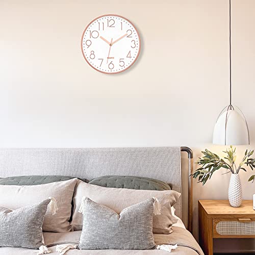 Lumuasky Rose Gold Wall Clock Modern Battery Operated Analog Small Cute Silent Non-Ticking Decorative Clock for School Office Classroom Bedroom Kitchen Living Room Decor (10 inch)