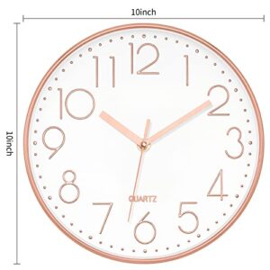 Lumuasky Rose Gold Wall Clock Modern Battery Operated Analog Small Cute Silent Non-Ticking Decorative Clock for School Office Classroom Bedroom Kitchen Living Room Decor (10 inch)