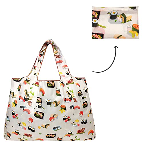 allydrew Large Foldable Tote Nylon Reusable Grocery Bag, Sushi