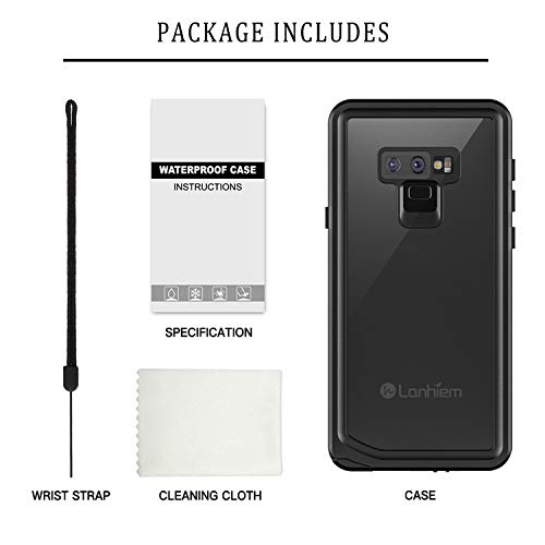 Lanhiem for Galaxy Note 9 Phone Case, IP68 Waterproof Dustproof Shockproof Case with Built-in Screen Protector, Full Body Underwater Protective Clear Cover for Samsung Galaxy Note 9, Black