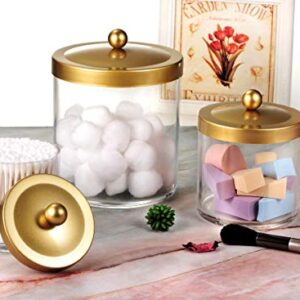 Premium Quality Apothecary Jars - Clear Plastic Storage Jars with Rust Proof Stainless Steel Lids - Bathroom Vanity Countertop Storage Organizer Canister Holder House Decor | Set of 3 (Gold)