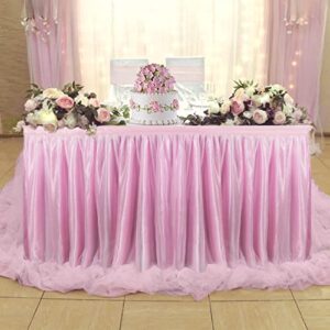 pink tulle table skirt for rectangle tables or round 9ft pink tutu table skirts tablecloth for birthday party wedding girl baby shower cake dessert banquet table decorations
