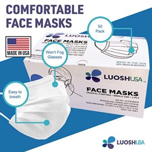 Luosh White Face Masks Disposable Made in USA - ASTM Level 3 Masks with Filter PFE99%, Paper masks, 3 Ply Face Masks for Adult 50 Pack (Adult, White)