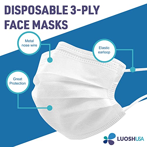 Luosh White Face Masks Disposable Made in USA - ASTM Level 3 Masks with Filter PFE99%, Paper masks, 3 Ply Face Masks for Adult 50 Pack (Adult, White)