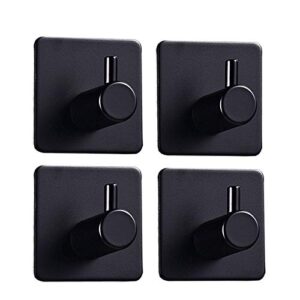 Grelity 4 Pack Adhesive Hooks, Self AdhesiveWall Mounted Hanger for Key Robe Coat Towel, Super Strong Heavy Duty Stainless Steel Hooks, No Drill No Screw (Black 04)