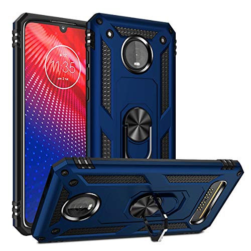 Moto Z4 Case,Moto Z4 Play Case, [ Military Grade ] 15ft. Drop Tested Protective Case with Magnetic Car Mount Ring Holder Stand Cover for Moto Z4/Z4 Play - Blue