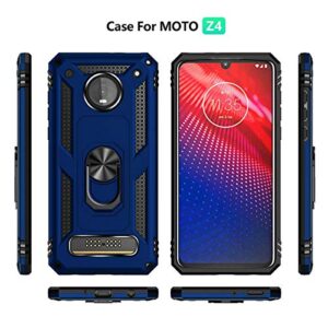 Moto Z4 Case,Moto Z4 Play Case, [ Military Grade ] 15ft. Drop Tested Protective Case with Magnetic Car Mount Ring Holder Stand Cover for Moto Z4/Z4 Play - Blue