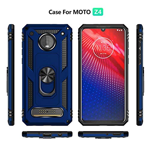 Moto Z4 Case,Moto Z4 Play Case, [ Military Grade ] 15ft. Drop Tested Protective Case with Magnetic Car Mount Ring Holder Stand Cover for Moto Z4/Z4 Play - Blue