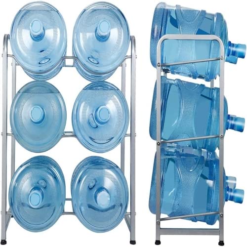 KAX 5-Gallon Water Bottle Holder 6 Trays Water Jug Rack 3-Tier Water Bottle Rack Reinforced Steel Rack for Water Storage Water Bottle Storage Rack for 6 Bottles, Black