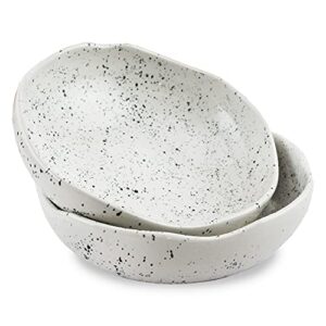 roro ceramic stoneware hand-molded speckled pasta and dinner plate bowl, lunar white set of 2 | 7.5 inches diameter x 2.5 inches tall each