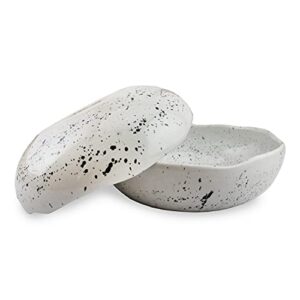 roro Ceramic Stoneware Hand-Molded Speckled Pasta and Dinner Plate Bowl, Lunar White Set of 2 | 7.5 Inches Diameter x 2.5 Inches Tall each