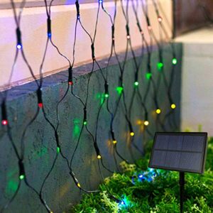 jmexsuss solar net mesh string lights outdoor waterproof lights, 8 modes remote control waterproof solar net lights outdoor green wire 9.8ft x 6.6ft 320 led mesh lights（multi color）…