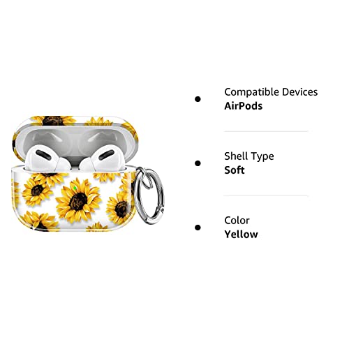 Maxjoy for AirPods Pro Case Cover, Sunflower Floral Clear Air Pods Pro Case for Women Girls Cute Protective iPods Pro Cover with Keychain Compatible AirPods Pro Charging Case 2019, Flower