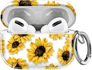 maxjoy for airpods pro case cover, sunflower floral clear air pods pro case for women girls cute protective ipods pro cover with keychain compatible airpods pro charging case 2019, flower
