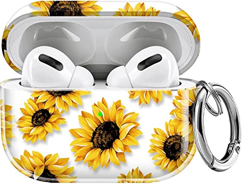 Maxjoy for AirPods Pro Case Cover, Sunflower Floral Clear Air Pods Pro Case for Women Girls Cute Protective iPods Pro Cover with Keychain Compatible AirPods Pro Charging Case 2019, Flower