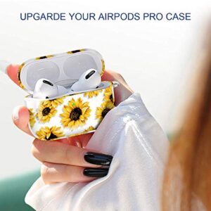 Maxjoy for AirPods Pro Case Cover, Sunflower Floral Clear Air Pods Pro Case for Women Girls Cute Protective iPods Pro Cover with Keychain Compatible AirPods Pro Charging Case 2019, Flower