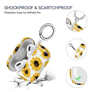 Maxjoy for AirPods Pro Case Cover, Sunflower Floral Clear Air Pods Pro Case for Women Girls Cute Protective iPods Pro Cover with Keychain Compatible AirPods Pro Charging Case 2019, Flower