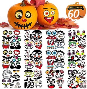 halloween pumpkin decal, jake-o lamp surface decal kit for pumpkins and squash, 60 cute emoticon craft decals creative gifts for halloween therapy party supplies