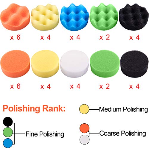 SIQUK 48 Pieces Car Polishing Pad Kit 3 Inch Buffing Pads Sponge Polishing Pads Foam Buffer Polish Pads Car Polisher Attachment for Drill