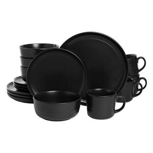 10 strawberry street double line 16 piece dinnerware set, matte black