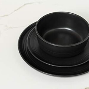 10 Strawberry Street Double Line 16 Piece Dinnerware Set, Matte Black