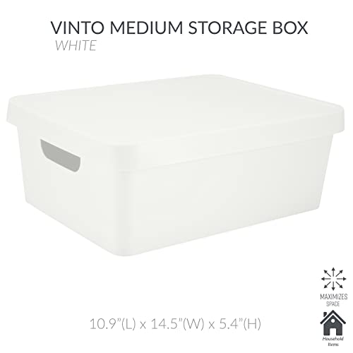 Simplify Medium Vinto Storage Box | Click Tight Lid | Stackable | Home Organization | Bathroom | Accessories | Toys | Closet | 2 Handles | White