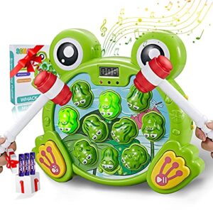 whack a frog game toddler toys, interactive pounding toy for early learning gifts toys for 3 4 5 6 7 8 year old boys fun gifts with music lights for kids, toddlers, boys, girls, 2 hammers included