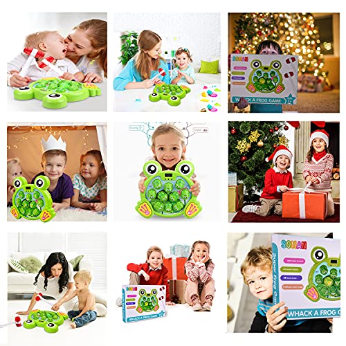 Whack A Frog Game Toddler Toys, Interactive Pounding Toy for Early Learning Gifts Toys for 3 4 5 6 7 8 Year Old Boys Fun Gifts with Music Lights for Kids, Toddlers, Boys, Girls, 2 Hammers Included