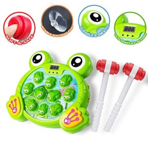 Whack A Frog Game Toddler Toys, Interactive Pounding Toy for Early Learning Gifts Toys for 3 4 5 6 7 8 Year Old Boys Fun Gifts with Music Lights for Kids, Toddlers, Boys, Girls, 2 Hammers Included