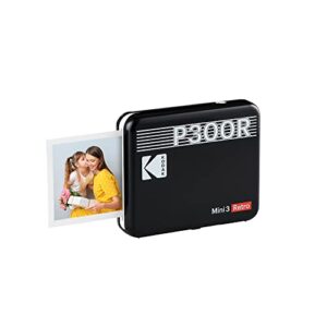 kodak mini 3 retro 4pass portable photo printer (3x3 inches) + 8 sheets, black