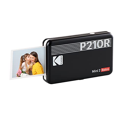 KODAK Mini 2 Retro 4PASS Portable Photo Printer (2.1x3.4 inches) + 8 Sheets, Black