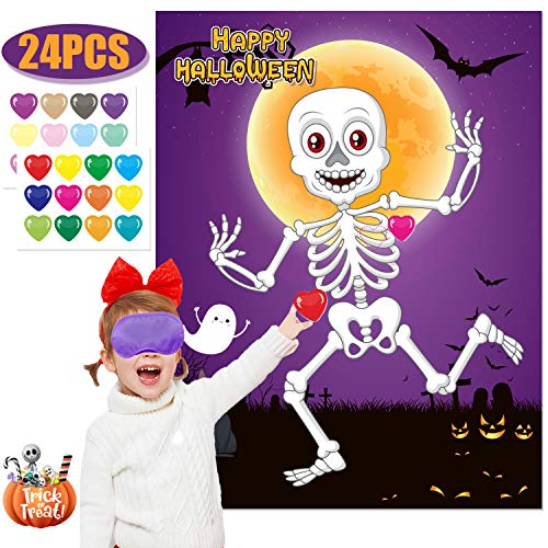 Funnlot Halloween Games for Kids Party Pin The Heart on The Mr.Bones Game Halloween Party Favors  Halloween Party Games Activities Halloween Pin The Tail Game