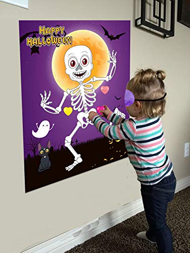 Funnlot Halloween Games for Kids Party Pin The Heart on The Mr.Bones Game Halloween Party Favors  Halloween Party Games Activities Halloween Pin The Tail Game