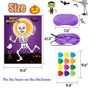 Funnlot Halloween Games for Kids Party Pin The Heart on The Mr.Bones Game Halloween Party Favors  Halloween Party Games Activities Halloween Pin The Tail Game